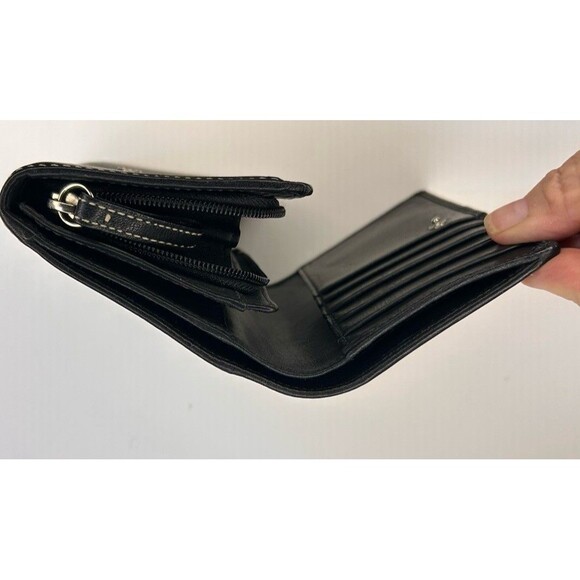 Coach Women's Black Leather Compact Snap/Zipper Clutch Purse Wallet Y2k  Vtg - Picture 8 of 10